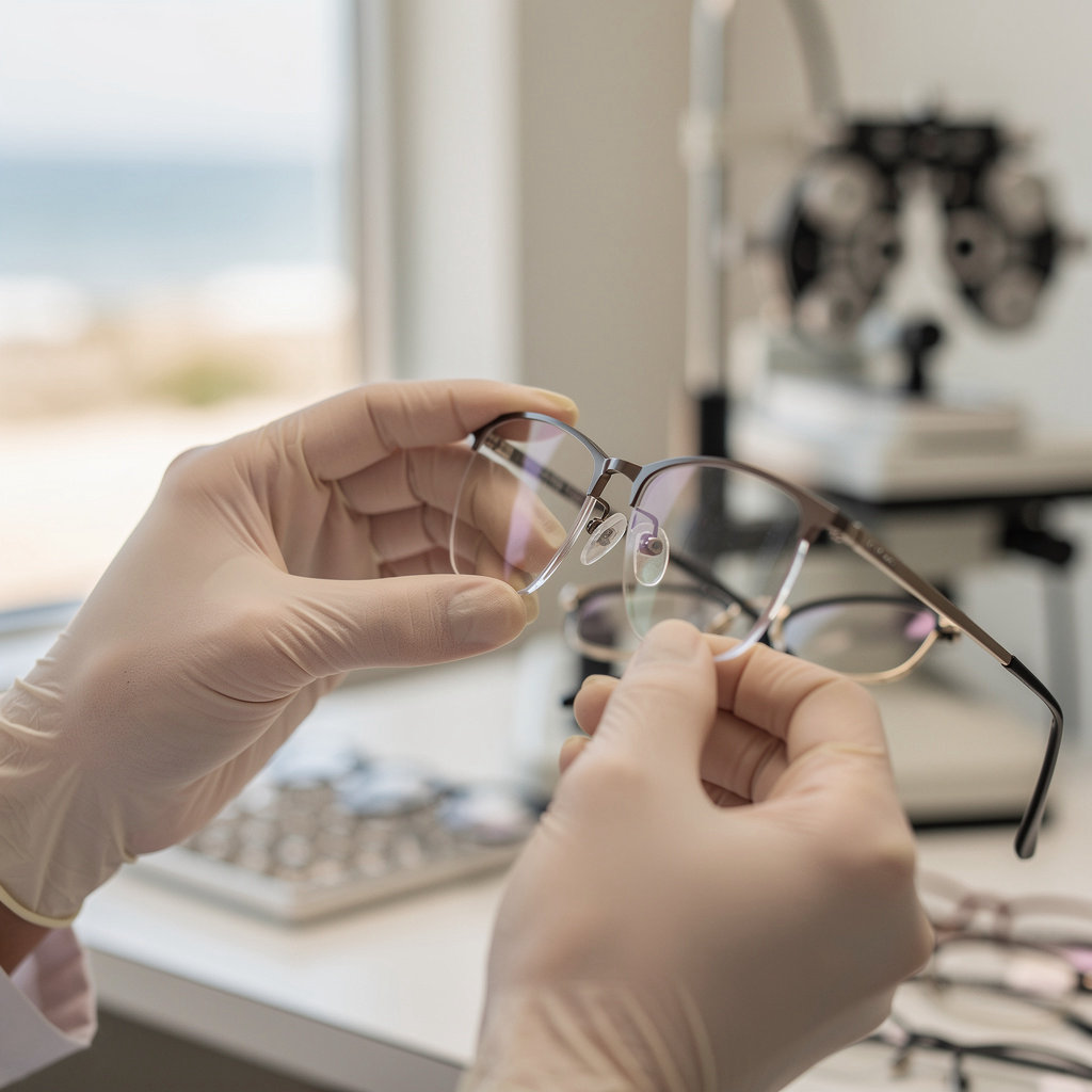 Eye Care Plus professional optometrist conducting a comprehensive eye exam for a patient in San Diego